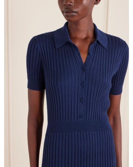Gabriela Hearst Blue Ribbed Cashmere And Silk-Blend Midi Dress