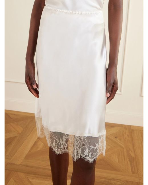 Carine Gilson White Lace-Trimmed Silk-Satin Midi Skirt