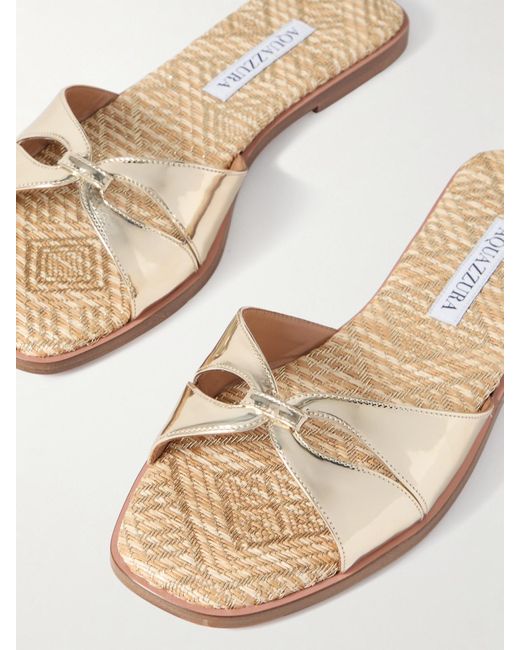 Aquazzura Natural Villette Metallic Leather And Raffia Sandals