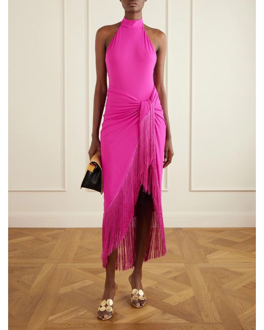 Taller Marmo Pink Knossos Fringed Swimsuit And Pareo Set