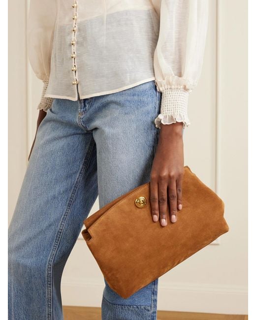 Liffner Brown Pushlock Suede Pouch