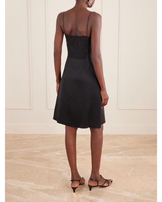 Sharon Wauchob Black Tulipa Gathered Lace-Trimmed Jersey And Leather Midi Dress