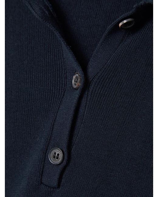 Nili Lotan Blue Solana Ribbed Cotton Polo Top