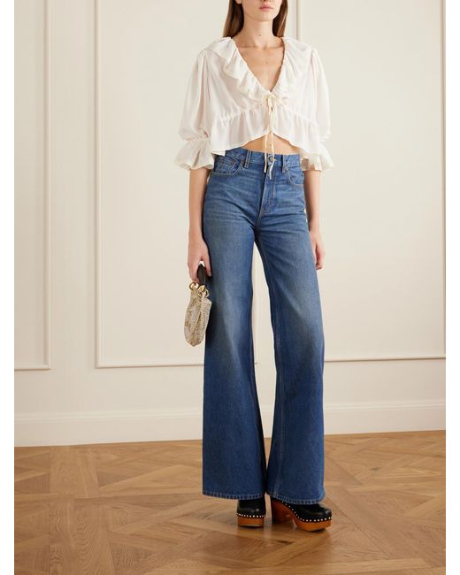 Chloé Natural Lace-Trimmed Ruffled Silk-Georgette Blouse