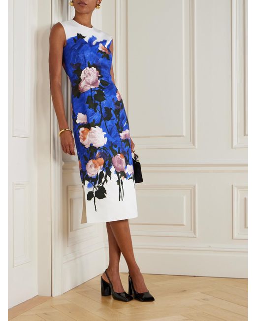 Erdem Blue Midikleid Aus Faille Aus Einer Baumwollmischung Mit Print