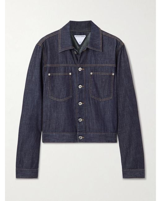 Bottega Veneta Blue Intrecciato Suede-Trimmed Denim Jacket