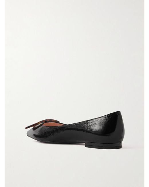 Roger Vivier Black Gommettine Buckled Glossed Crinkled-Leather Ballet Flats