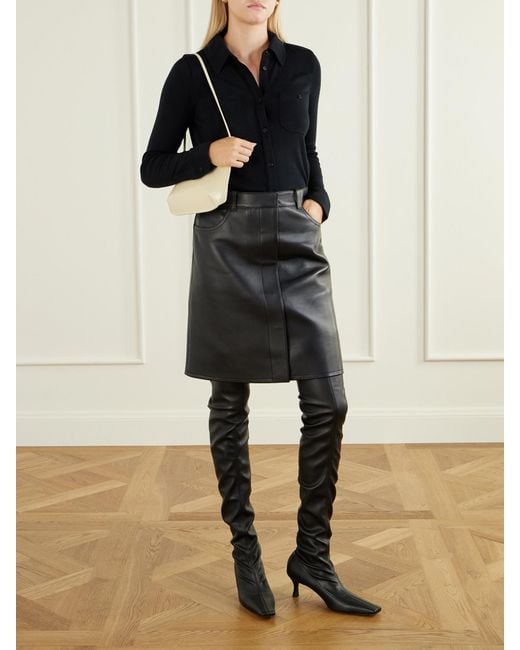 Courreges Black Leather Knee-Length Skirt