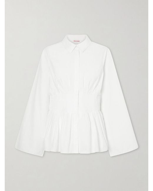Rosie Assoulin White Boogie Woogie Bugle Boy Shirred Cotton-Poplin Blouse