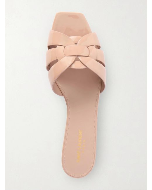 Saint Laurent Natural Tribute Woven Patent-Leather Slides