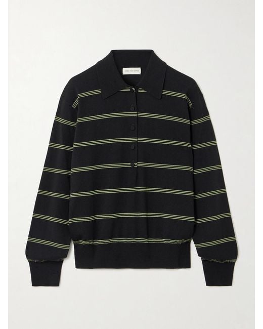 Dries Van Noten Black Striped Merino Wool Polo Shirt