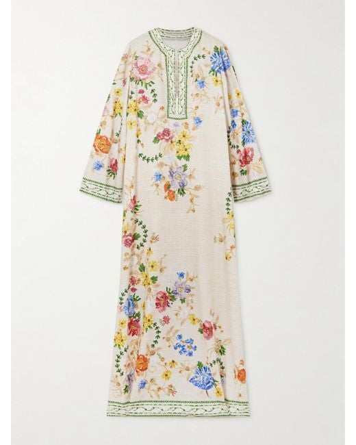 Mary Katrantzou Metallic Collins Floral-Print Twill Kaftan