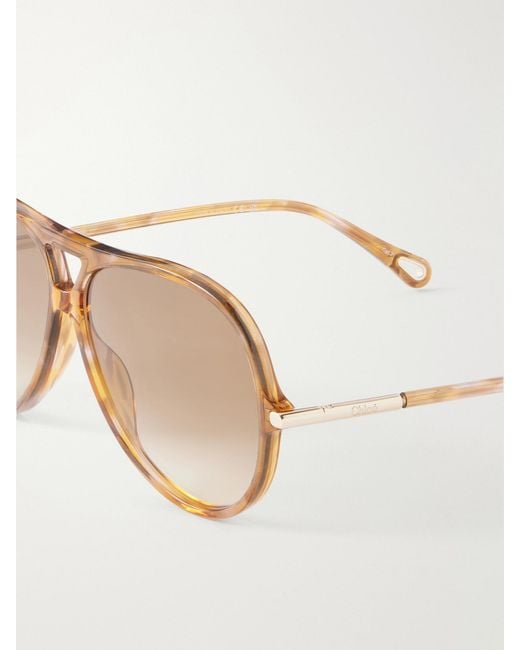 Chloé Natural Tubolar Aviator-Style Recycled Tortoiseshell Acetate Sunglasses