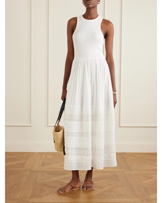 Polo Ralph Lauren White Crochet-Trimmed Ribbed Cotton-Blend Maxi Dress