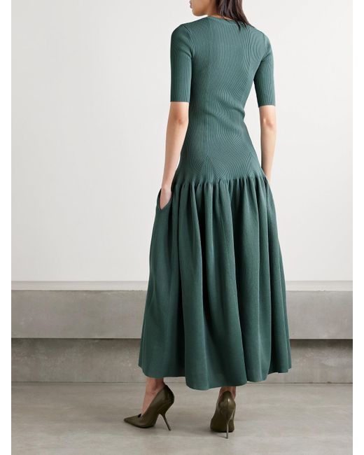 Robe Longue En Mailles Stretch Métallisées À Fronces Maisie Altuzarra en coloris Green