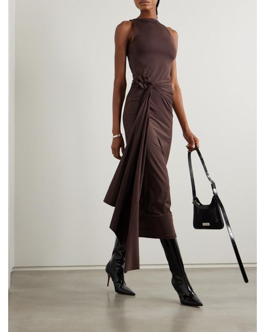 Robe Midi Dos Ouvert En Jersey Stretch À Nœud Et À Appliqué Tirso Maygel Coronel en coloris Brown