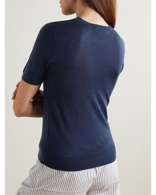 Sporty & Rich Blue Vendome Embroidered Merino Wool T-Shirt