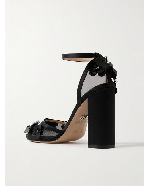 Mach & Mach Black Satin-Trimmed Embellished Mesh Pumps