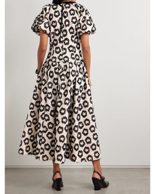 Ulla Johnson White Violeta Chiffon-Trimmed Ruched Fil Coupé Recycled-Faille Midi Dress