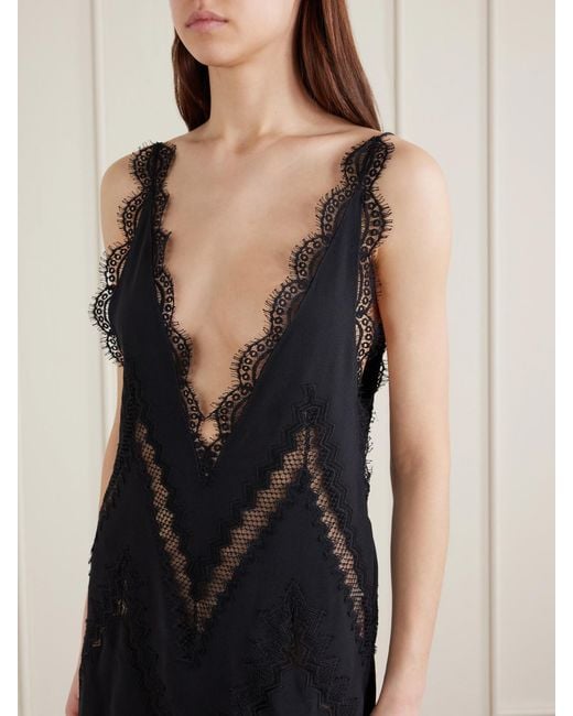 Tom Ford Black Enverse Lace-Trimmed Satin Maxi Dress