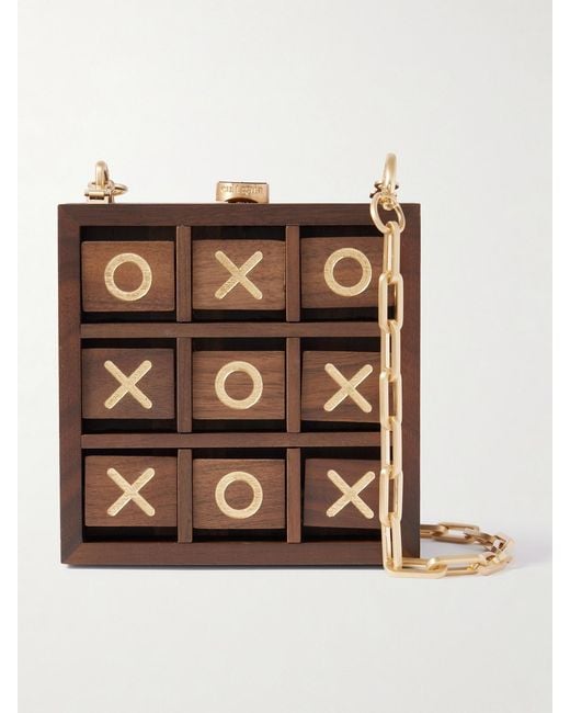 Cult Gaia Brown Tic Tac Toe Walnut Clutch