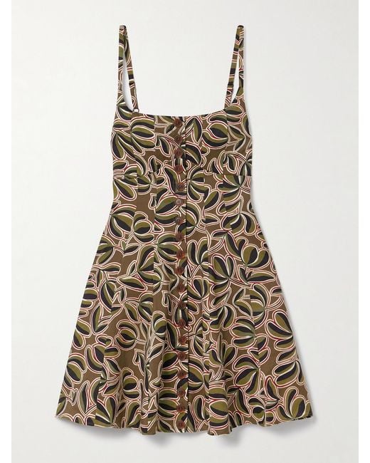 La Ligne Natural Alba Printed Linen-Blend Mini Dress