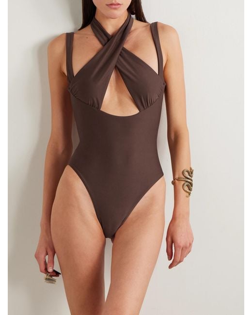 Kiki de Montparnasse Brown La Sirene Halterneck Swimsuit