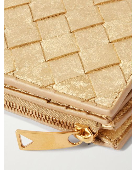 Bottega Veneta Natural Metallic Intrecciato Leather Wallet