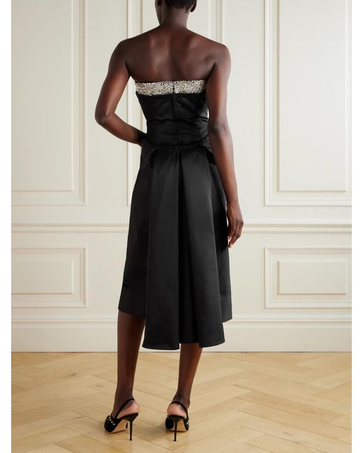 Alexander McQueen Black Trägerloses Midikleid Aus Taft Mit Kristallen