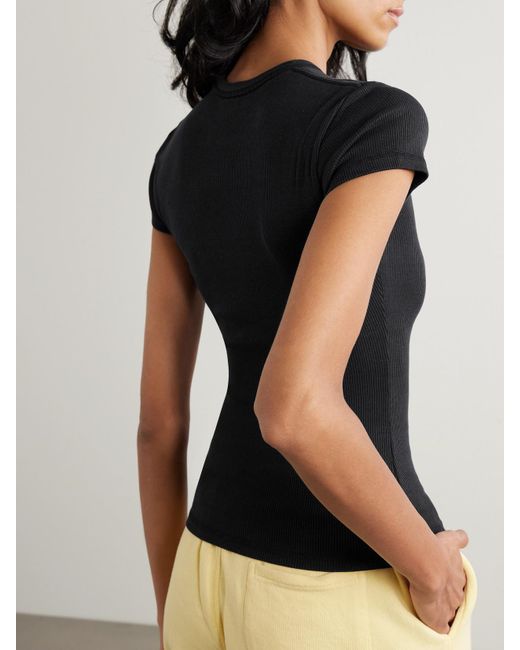 CDLP Black Ribbed Stretch Lyocell And Cotton-Blend T-Shirt