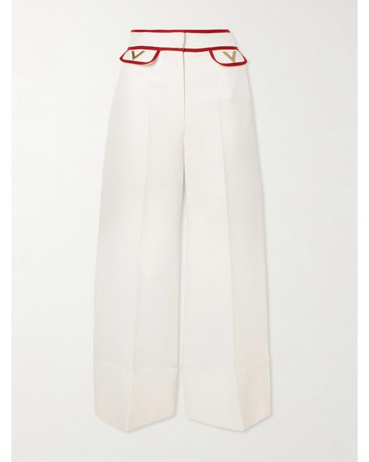 Valentino Garavani White Embellished Wool And Silk-Blend Wide-Leg Pants