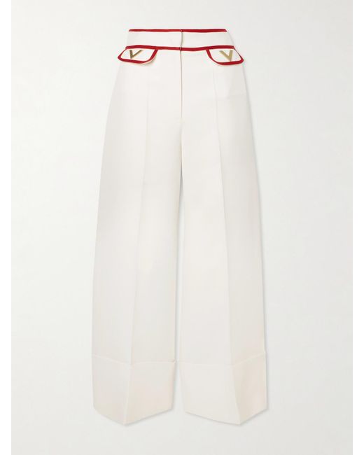 Valentino Garavani White Hose Mit Weitem Bein Aus Einer Woll-Seidenmischung Mit Verzierungen