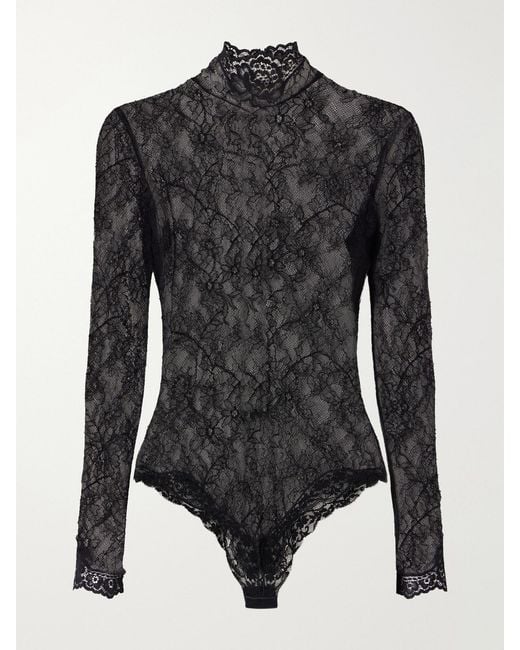 Valentino Garavani Black Scalloped Lace-Jersey Bodysuit