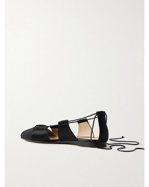 Le Monde Beryl Black Greek Lace-Up Silk-Satin Ballet Flats