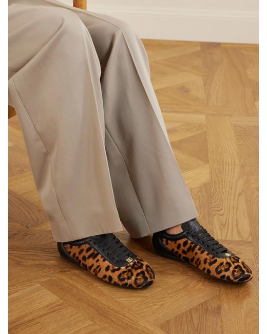 Dolce & Gabbana Brown Leather-Trimmed Leopard-Print Plush Sneakers
