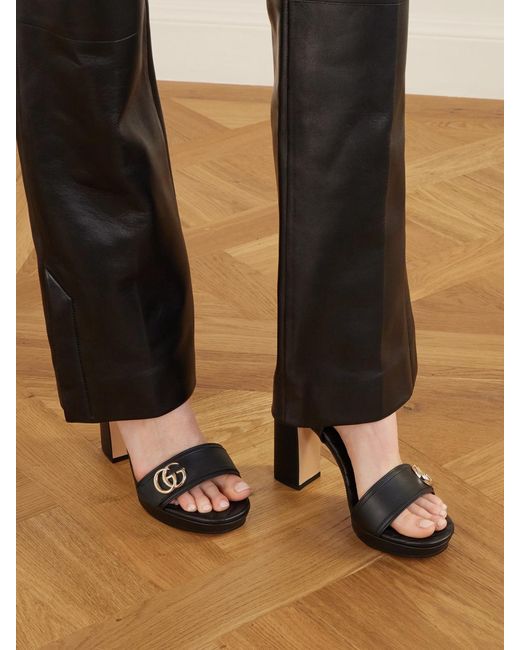 Gucci Black Embellished Leather Platform Sandals