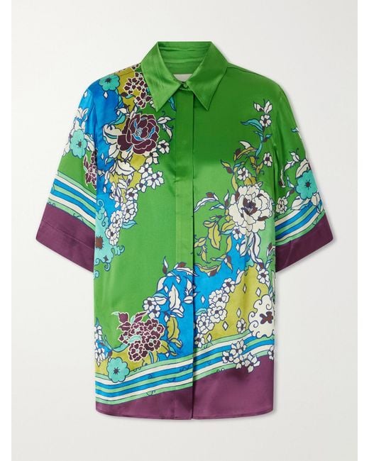 ALÉMAIS Green Nanci Printed Silk-Satin Shirt