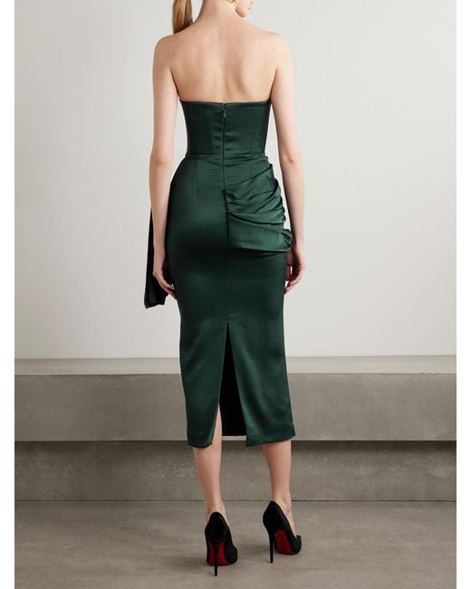 Alex Perry Green Strapless Draped Satin-Crepe Midi Dress