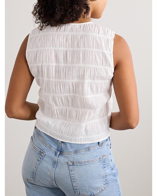 FRAME White Shirred Cotton-Blend Voile Tank
