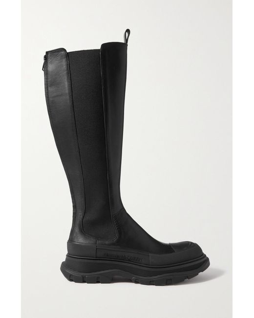 Alexander McQueen Leather Exaggerated-sole Knee Boots in Black - Lyst
