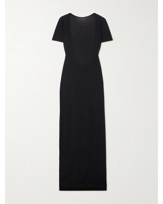 Saint Laurent Black Open-Back Wool Maxi Dress