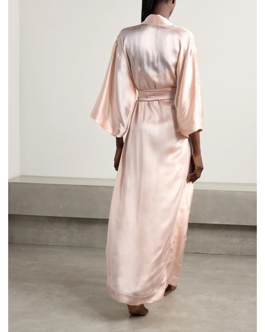 Carine Gilson Pink Morgenmantel Aus Seidensatin Mit Spitzenbesätzen