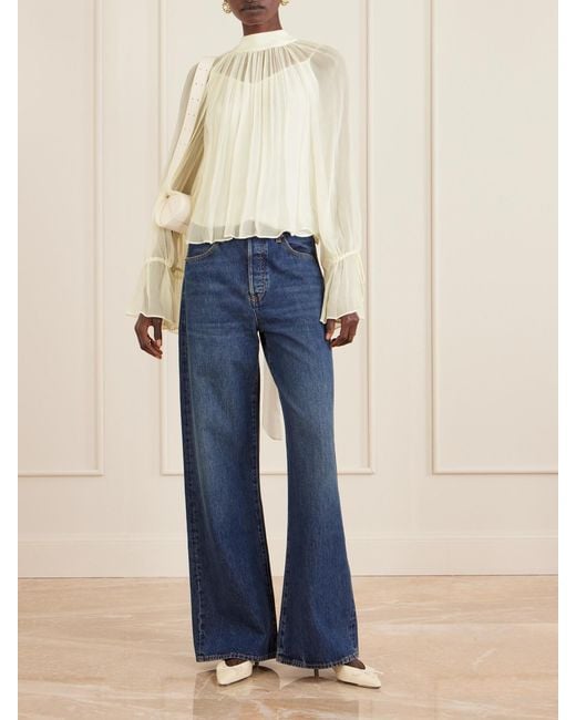Staud Natural Roux Gathered Chiffon Blouse