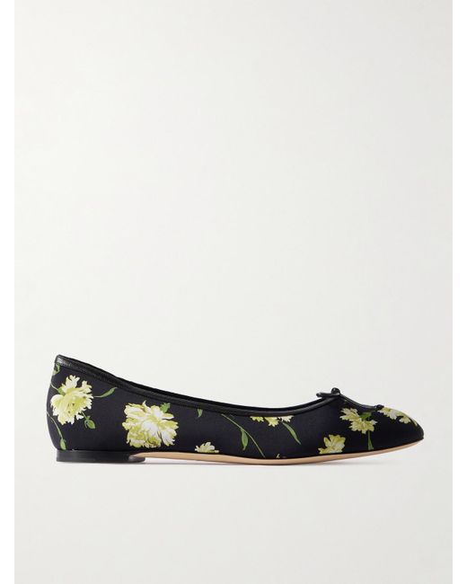 Manolo Blahnik White Verallim 10 Ballerinas Aus Satin Mit Lederbesätzen Und Schleife