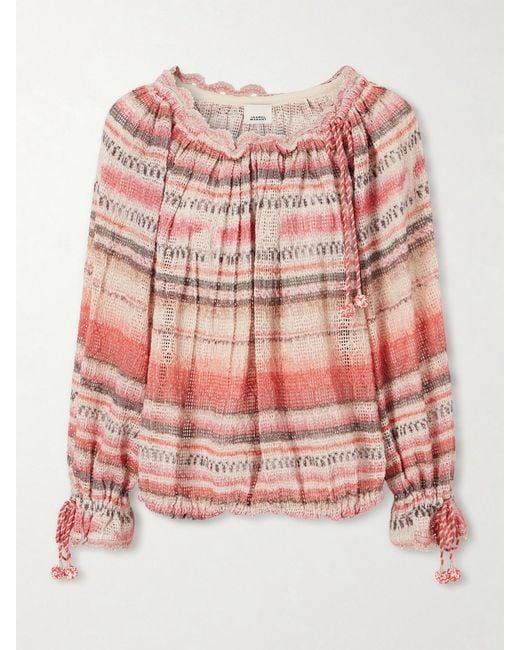 Isabel Marant Pink Nalyna Striped Crocheted Cotton-Blend Sweater