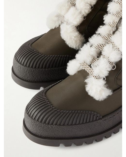 Aquazzura Green Glacier Shearling-Lined Quilted Nylon And Leather Ankle Boots