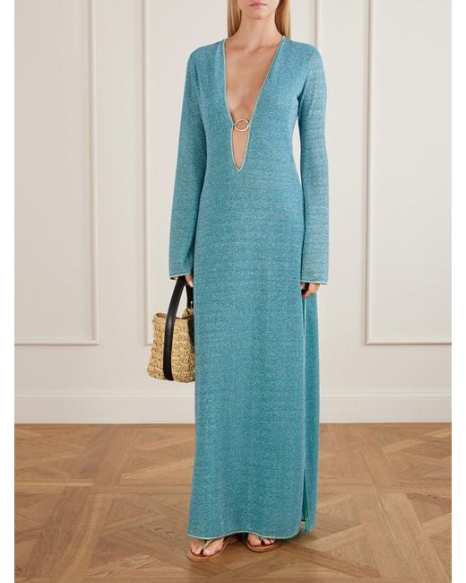Oseree Blue Lumière Metallic Stretch-Knit Kaftan