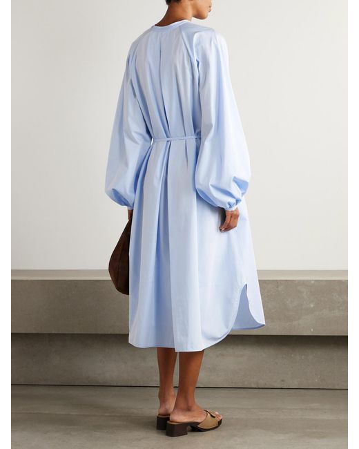 Loulou de Saison Blue Vitti Oversized Belted Cotton-Poplin Midi Dress