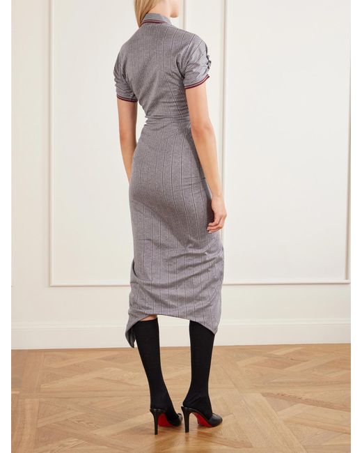 Vivienne Westwood Gray Logo-Embroidered Striped Gathered Cotton Jersey Midi Dress
