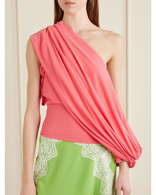 Christopher Esber Pink Aiba One-Shoulder Draped Jersey Top